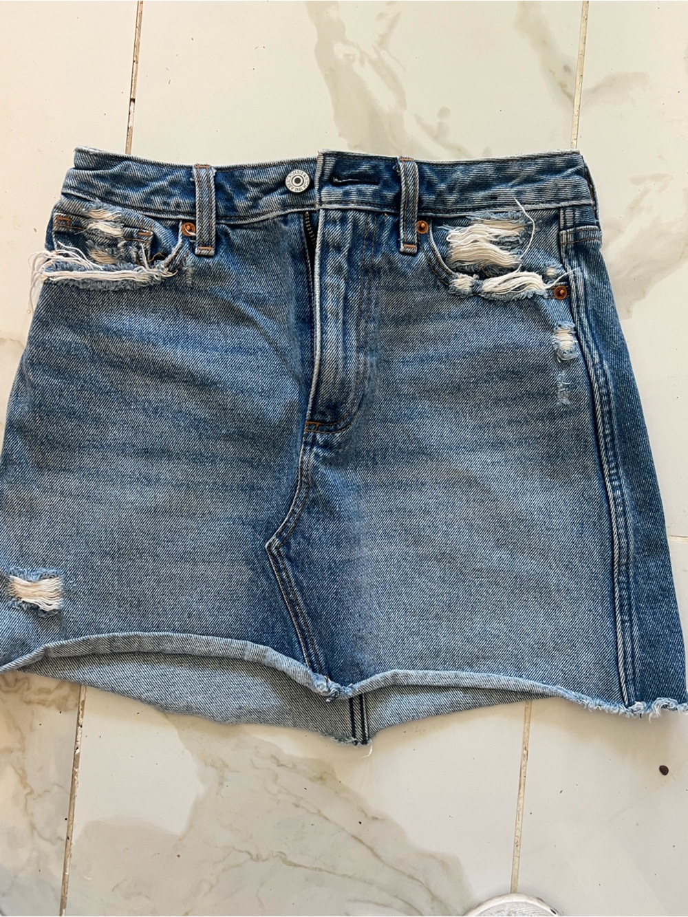 Abercrombie & Fitch Distressed Blue Denim Mini Skirt